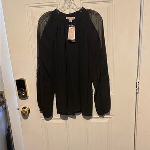 BP Elegant Black Blouse with Sheer Sleeves